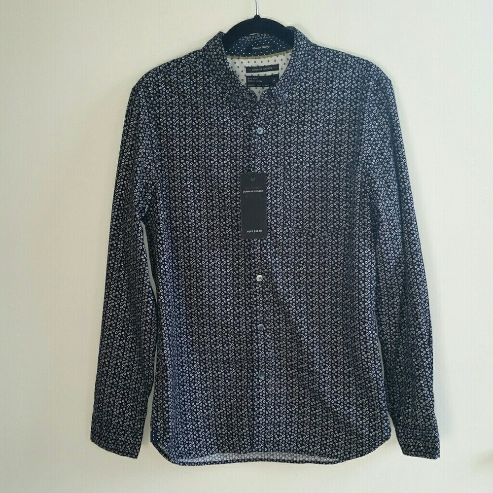 NWT Demin & Flower Floral Print Button-down Shirt